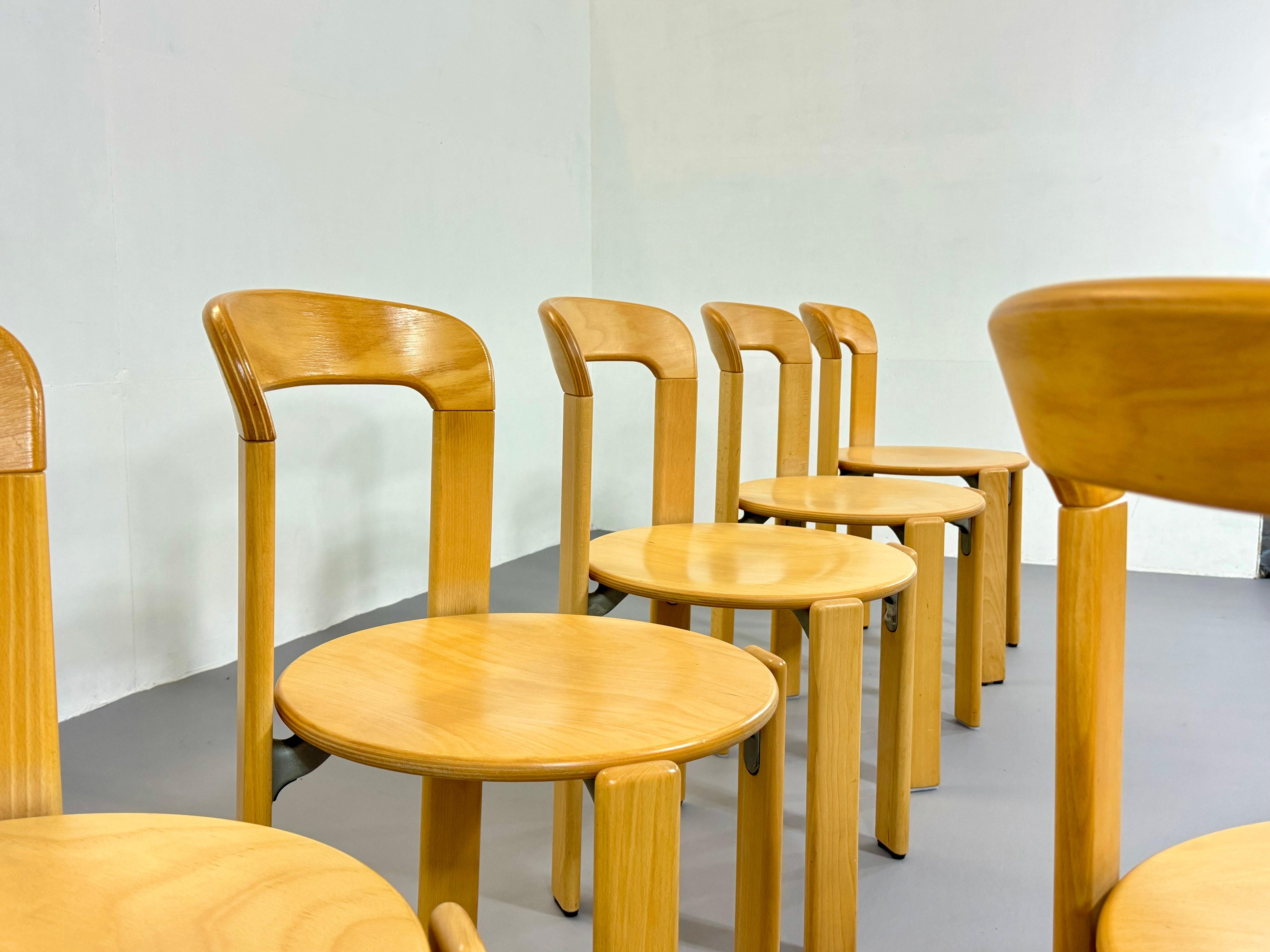 Post-Modern Vintage authentic Bruno Rey Post modern beech stacking chairs Switzerland  For Sale