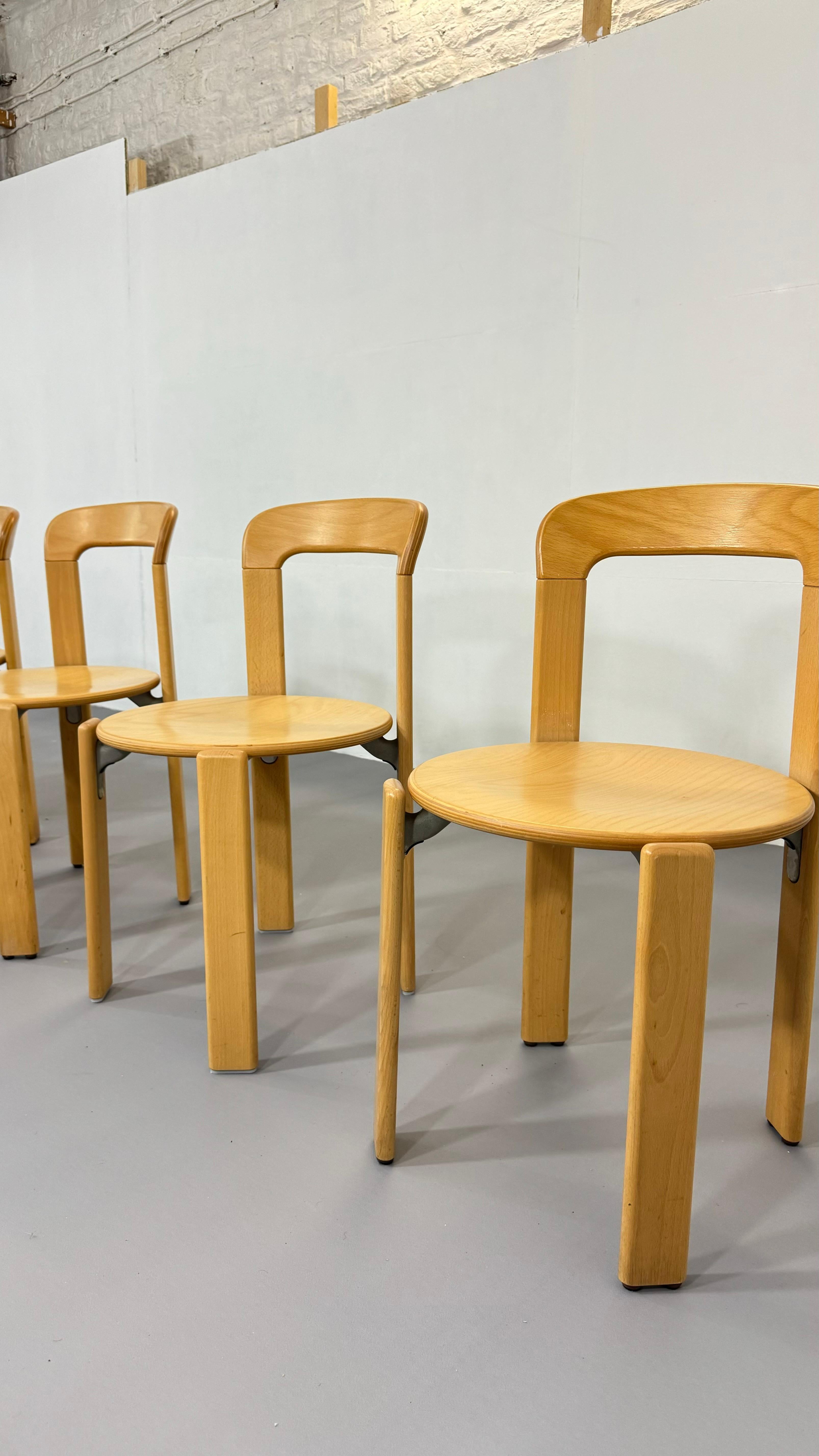Swiss Vintage authentic Bruno Rey Post modern beech stacking chairs Switzerland  For Sale