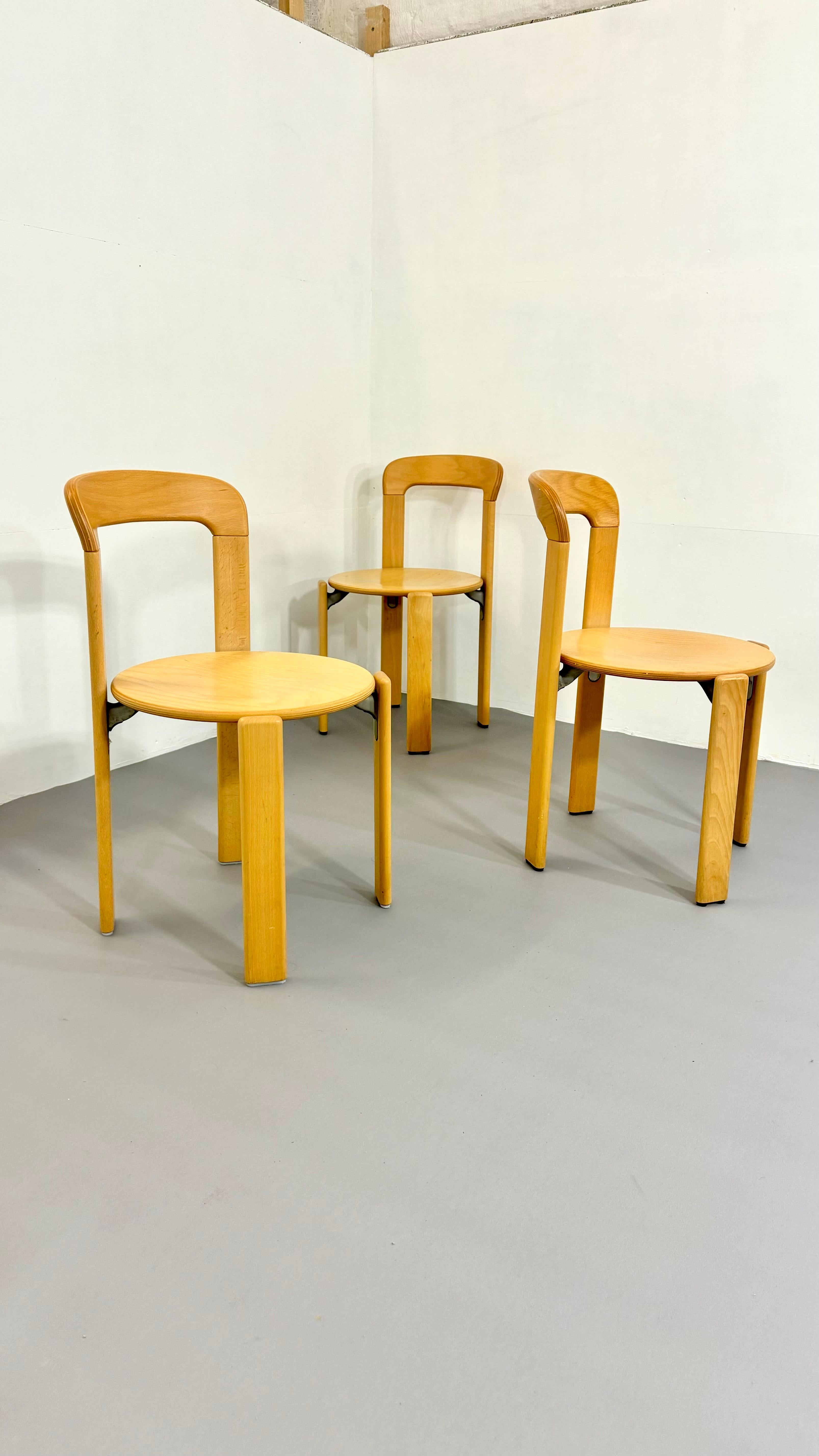 Late 20th Century Vintage authentic Bruno Rey Post modern beech stacking chairs Switzerland  For Sale