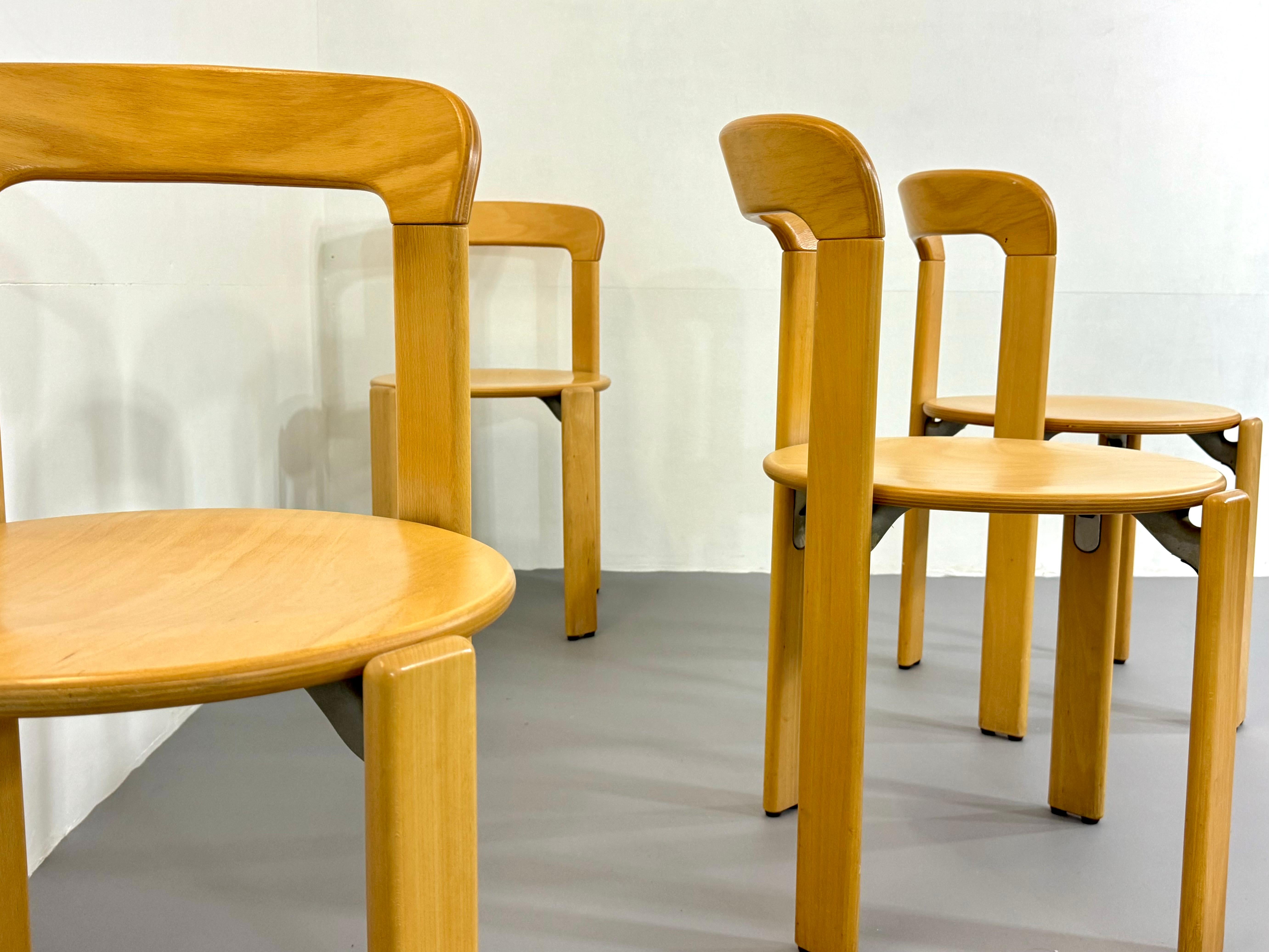 Vintage authentic Bruno Rey Post modern beech stacking chairs Switzerland  For Sale 1
