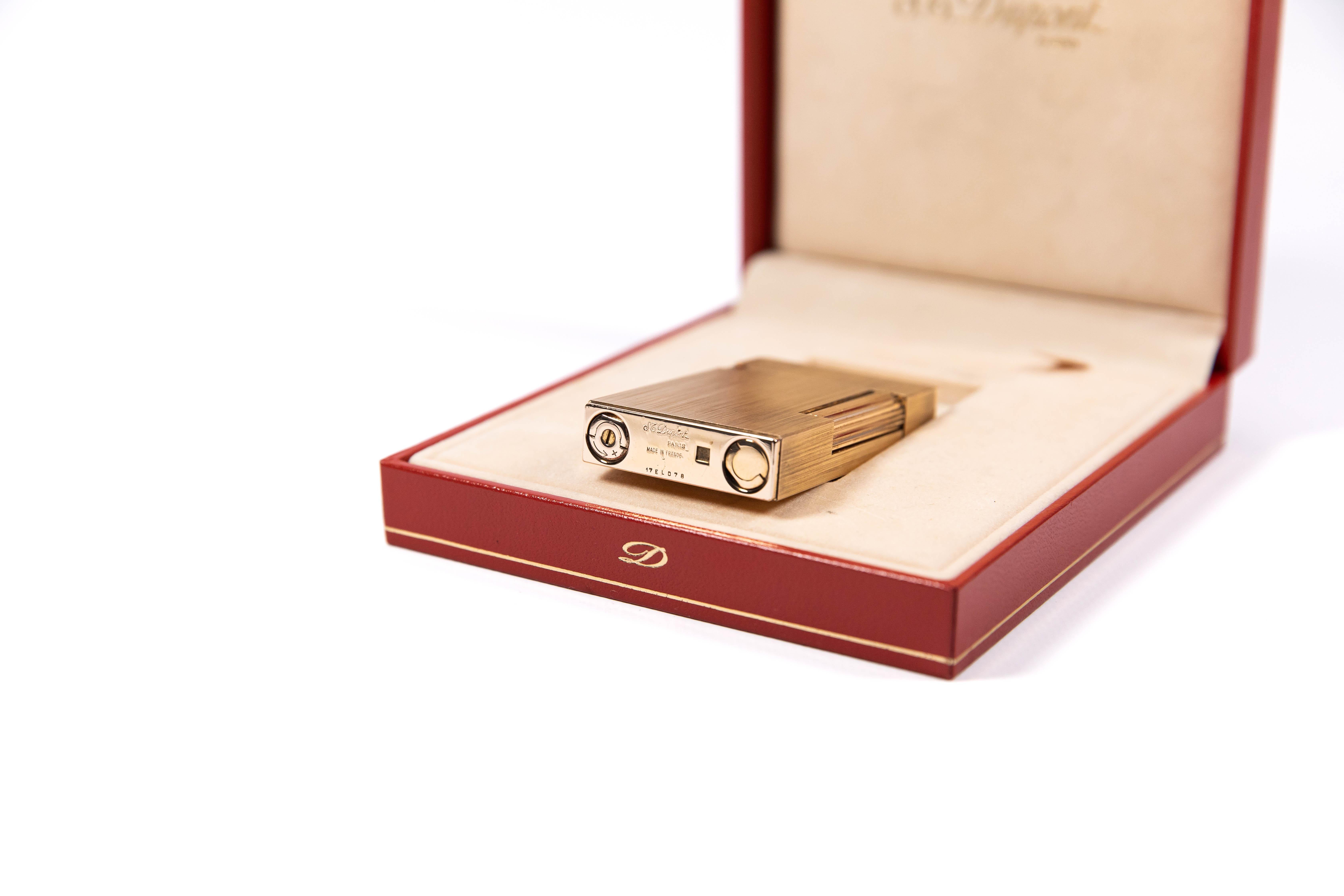 Vintage Authentic Brushed Gold plated Ligne 2 ST Dupont Lighter from 1991 4