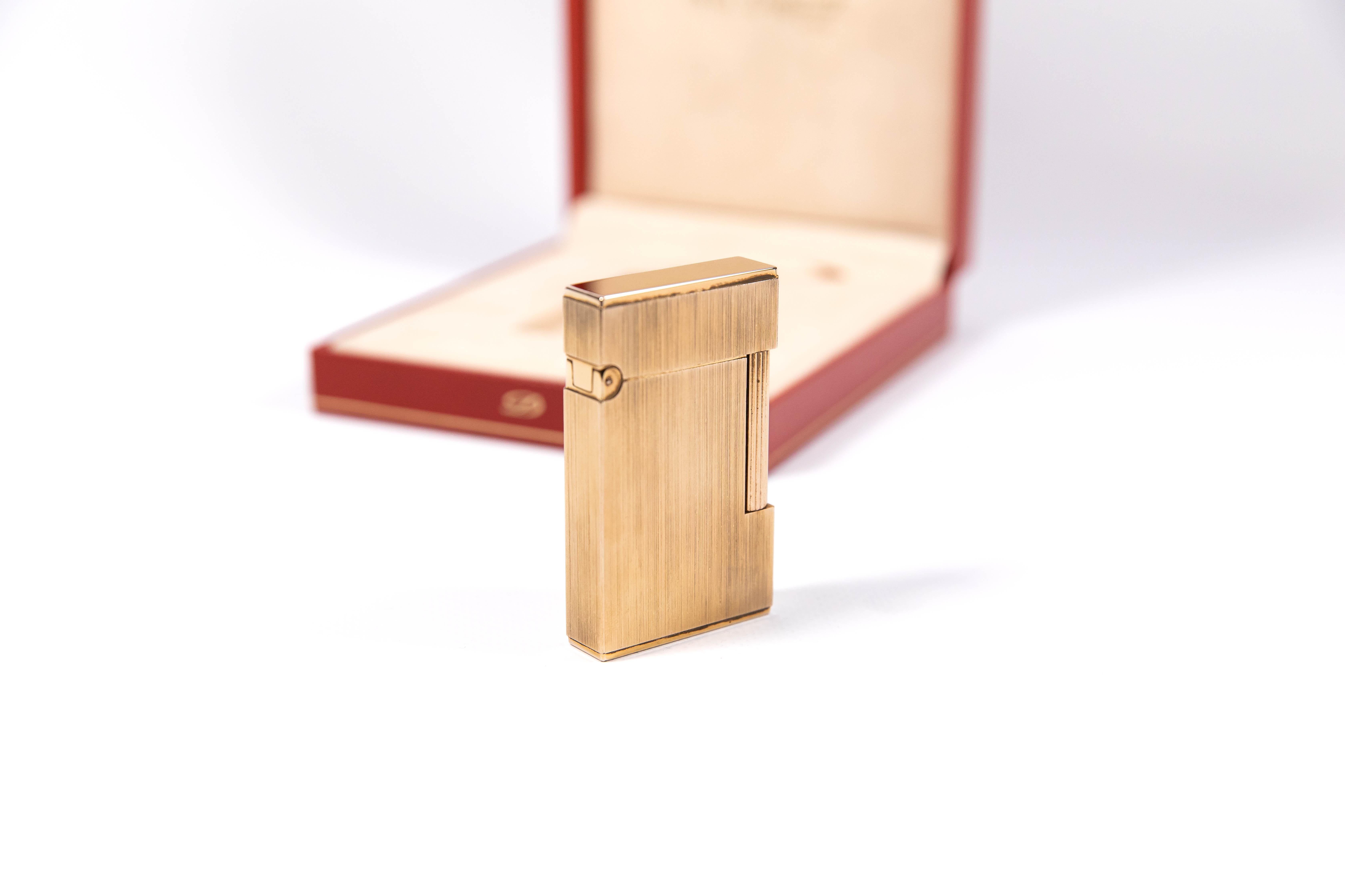 Women's or Men's Vintage Authentic Brushed Gold plated Ligne 2 ST Dupont Lighter from 1991