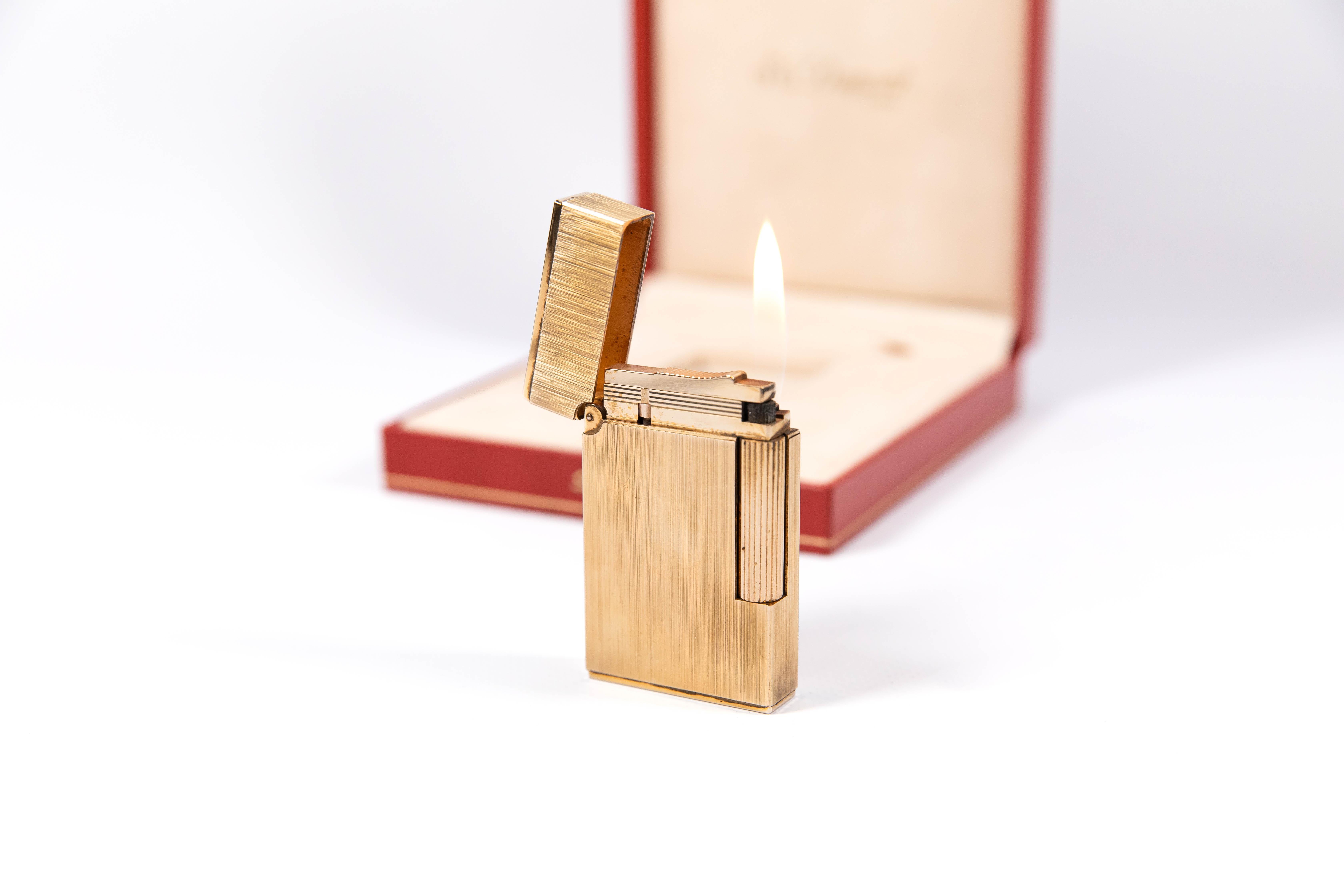 Vintage Authentic Brushed Gold plated Ligne 2 ST Dupont Lighter from 1991 1