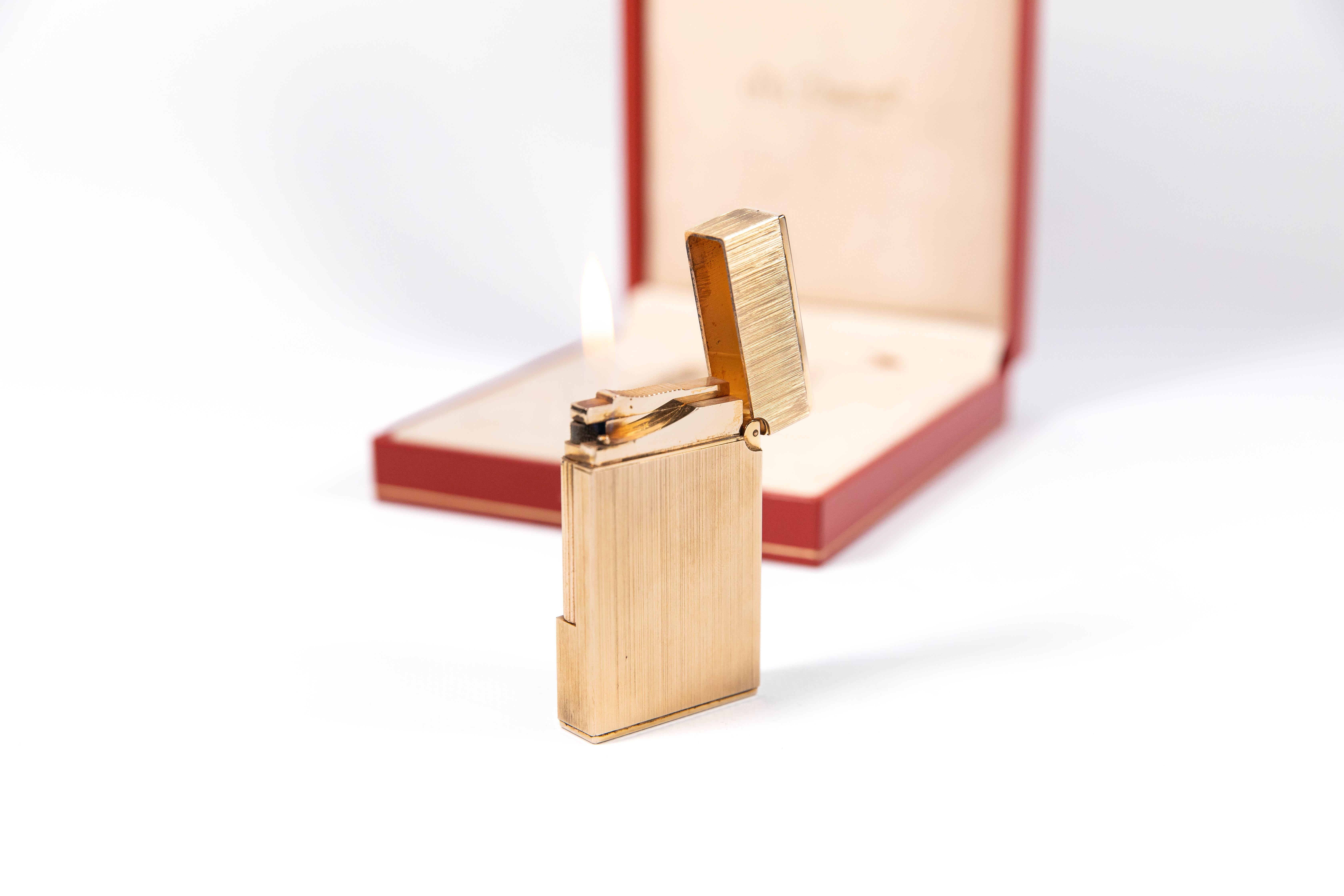 Vintage Authentic Brushed Gold plated Ligne 2 ST Dupont Lighter from 1991 2