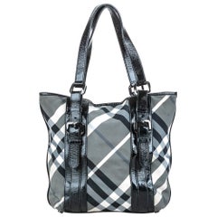 Vintage Authentic Burberry Black Beat Check Lowry Tote Bag Italy LARGE 