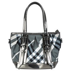 Vintage Authentic Burberry Black Beat Check Lowry Tote Bag United Kingdom LARGE