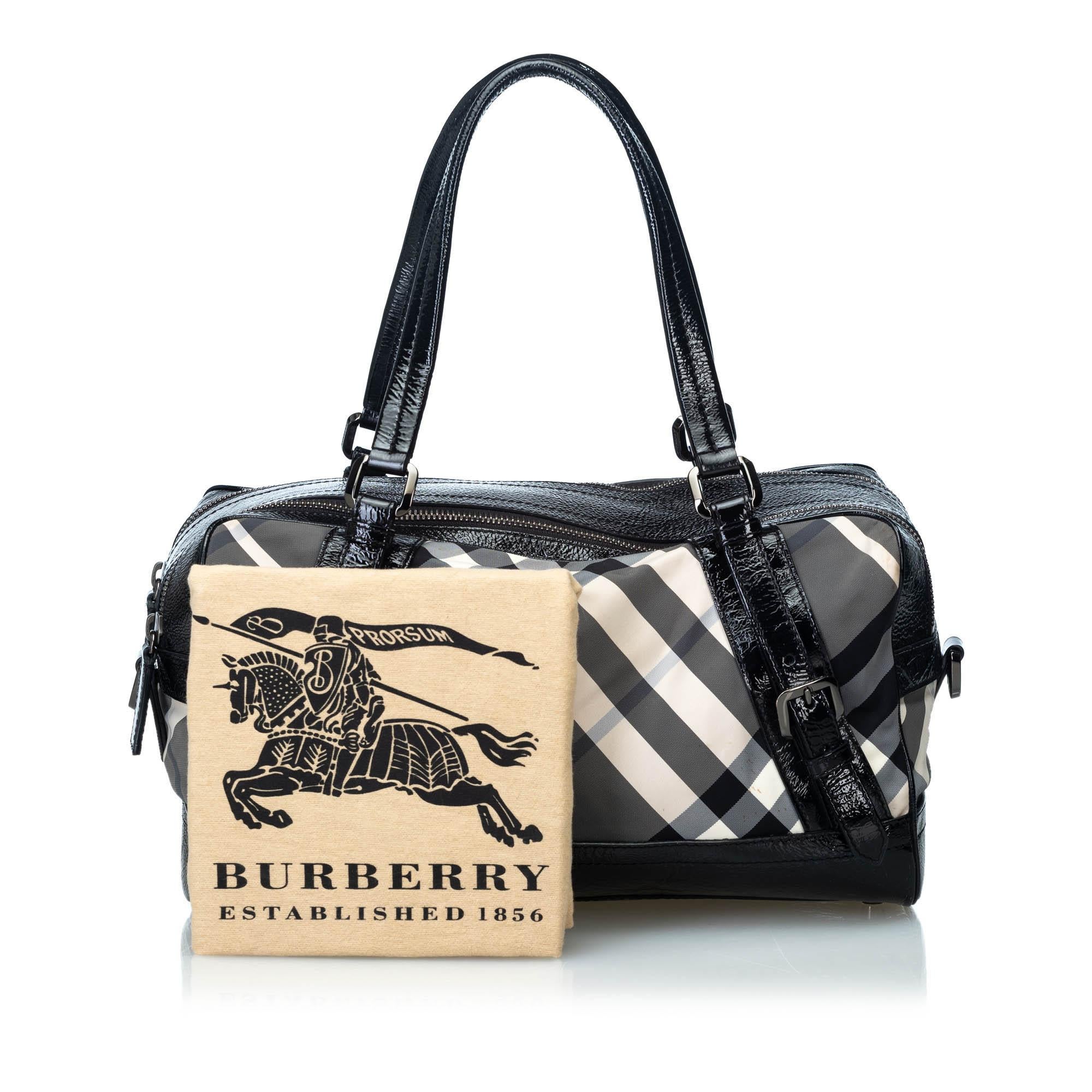 Vintage Authentic Burberry Black Beat Check Satchel Italy w Dust Bag LARGE  7