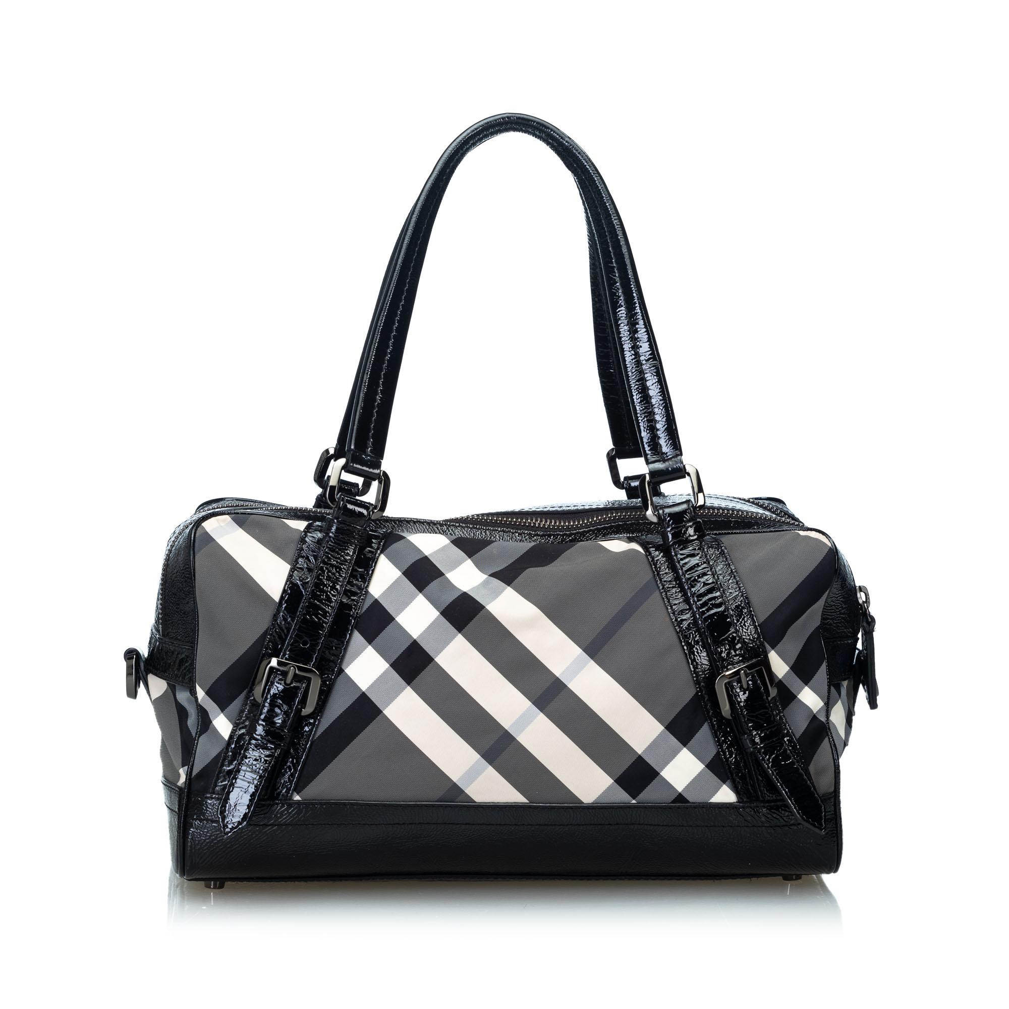 Vintage Authentic Burberry Black Beat Check Satchel Italy w Dust Bag LARGE  In Good Condition In Orlando, FL