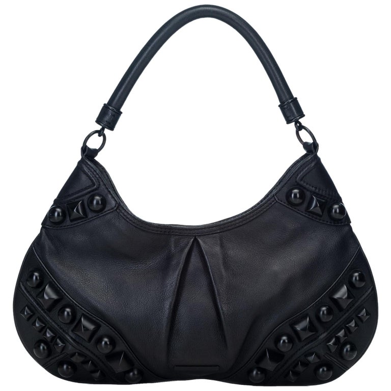 Vintage Authentic Burberry Black Leather Embellished Hobo Bag China w LARGE  For Sale at 1stDibs