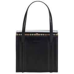 Vintage Authentic Burberry Black Leather Handbag United Kingdom SMALL 