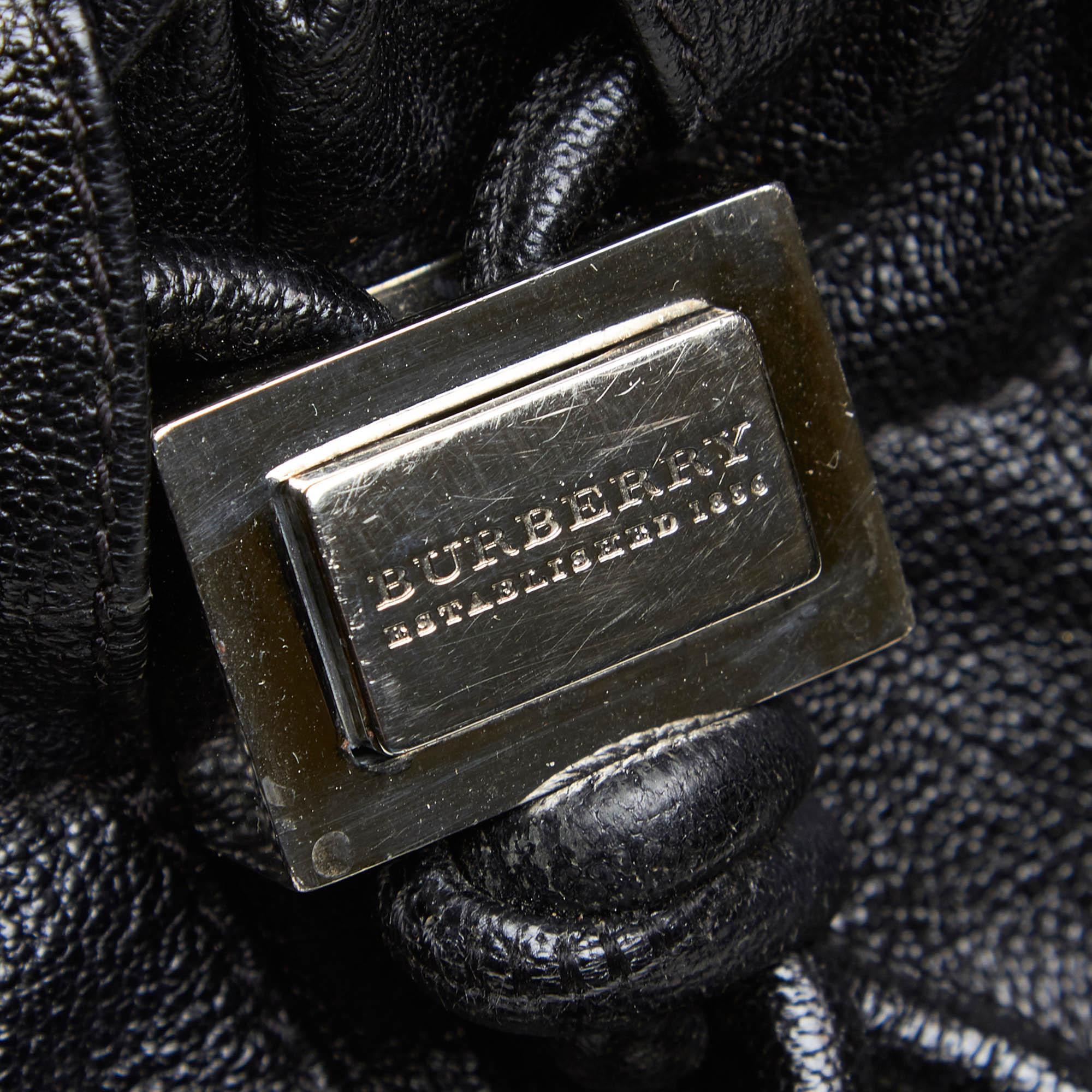 Vintage Authentic Burberry Black Leather Shoulder Bag United Kingdom LARGE  3