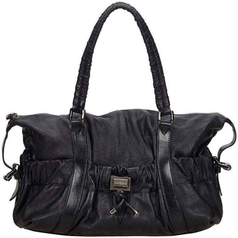 Vintage Authentic Burberry Black Leather Shoulder Bag United Kingdom LARGE For Sale at 1stdibs