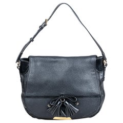 Vintage Authentic Burberry Black Leather Tassel Shoulder Bag Italy w MEDIUM