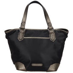 Vintage Authentic Burberry Black Nylon Fabric Handbag United Kingdom SMALL
