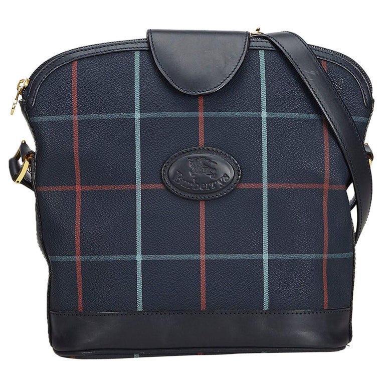 Vintage Authentic Burberry Blue Plaid Crossbody Bag United Kingdom