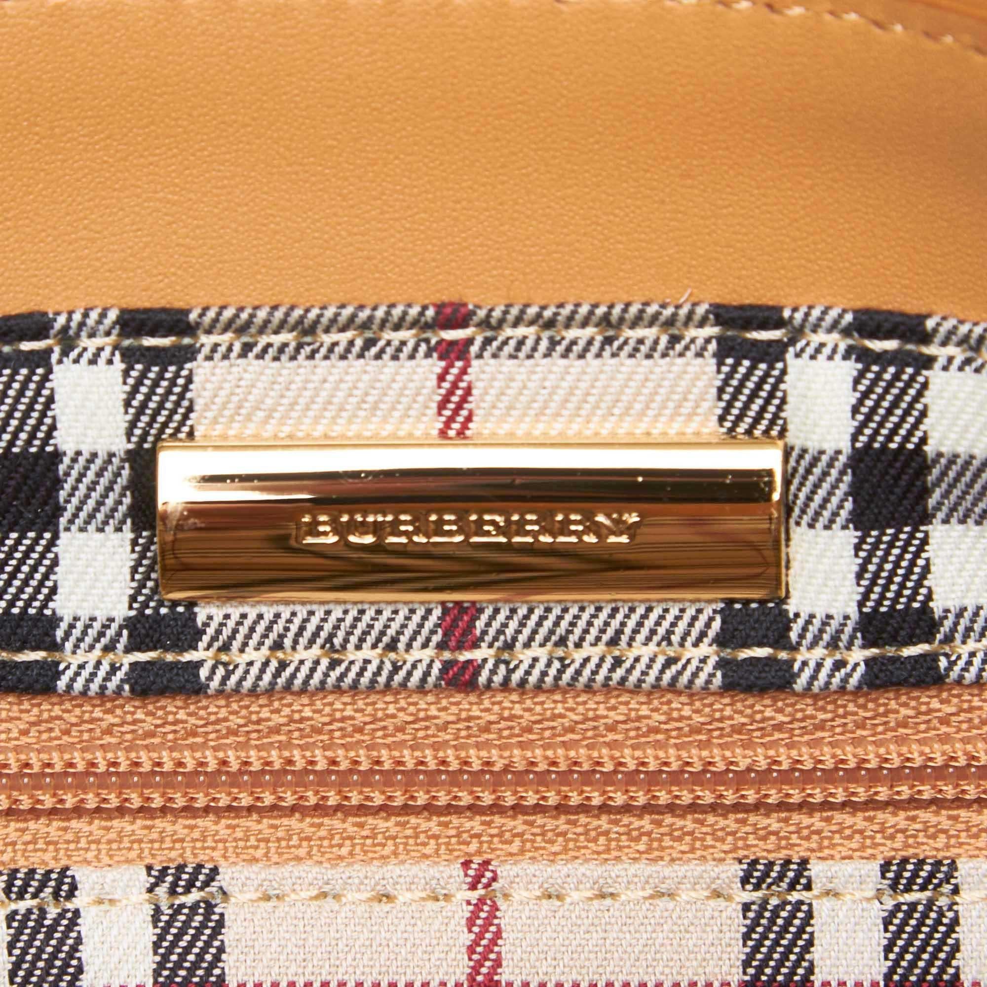 Vintage Authentic Burberry Brown Beige Leather Handbag United Kingdom LARGE  2
