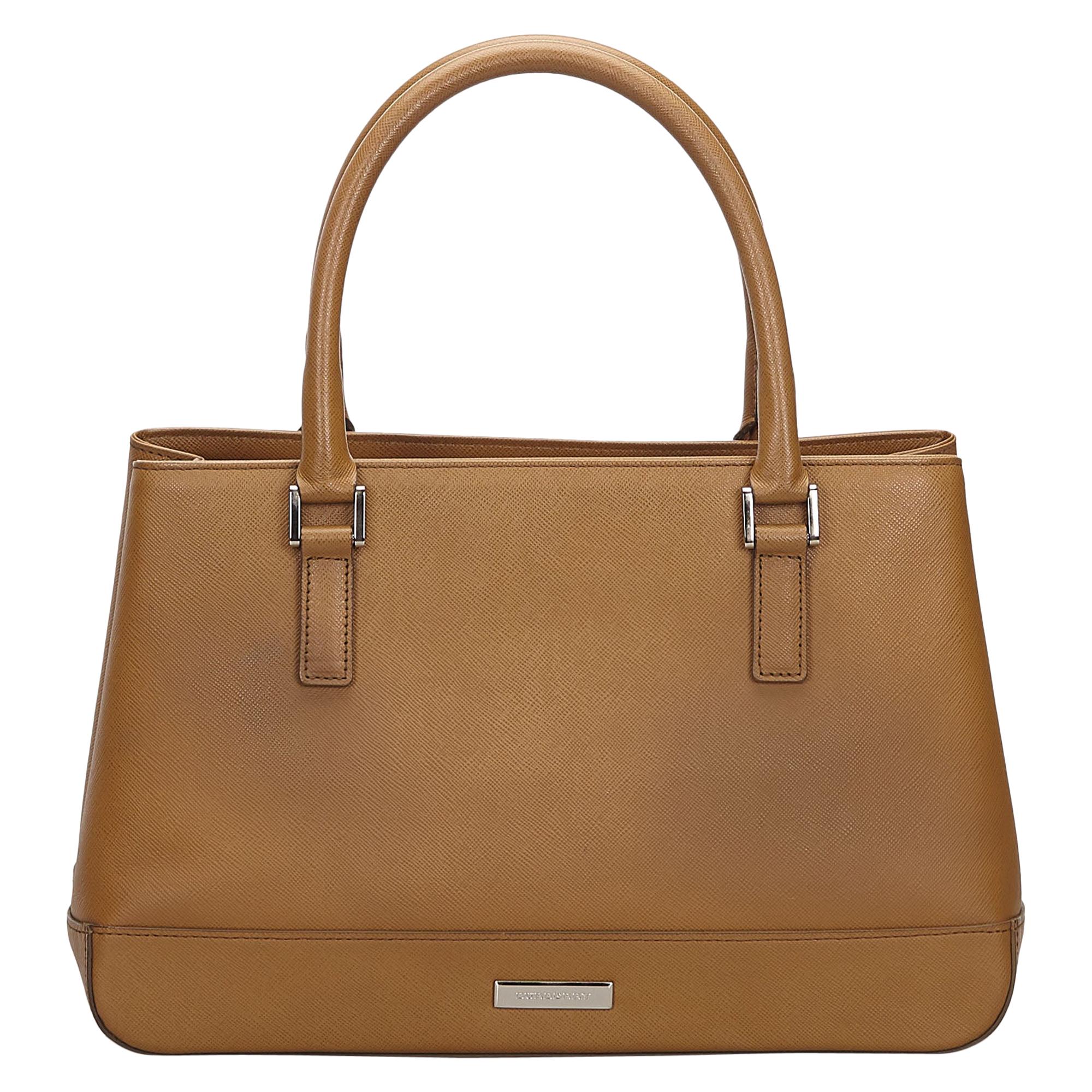 Vintage Authentic Burberry Brown Beige Leather Handbag UNITED KINGDOM MEDIUM  For Sale