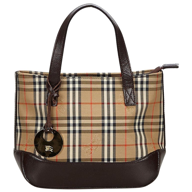 Vintage Authentic Burberry Brown Haymarket Check Handbag United Kingdom SMALL For Sale at 1stdibs