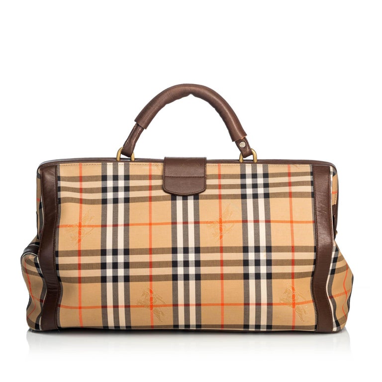 Vintage Authentic Burberry Brown Haymarket Duffle Bag United Kingdom
