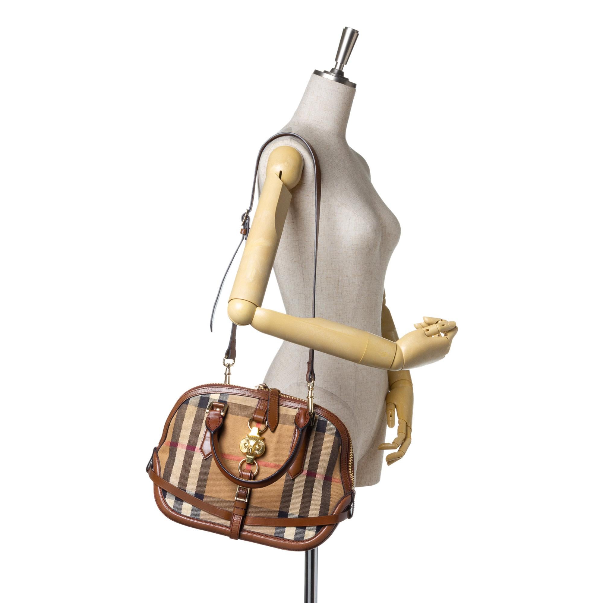 Vintage Authentic Burberry Brown House Check Orchard Owl Satchel Italy LARGE For Sale 10