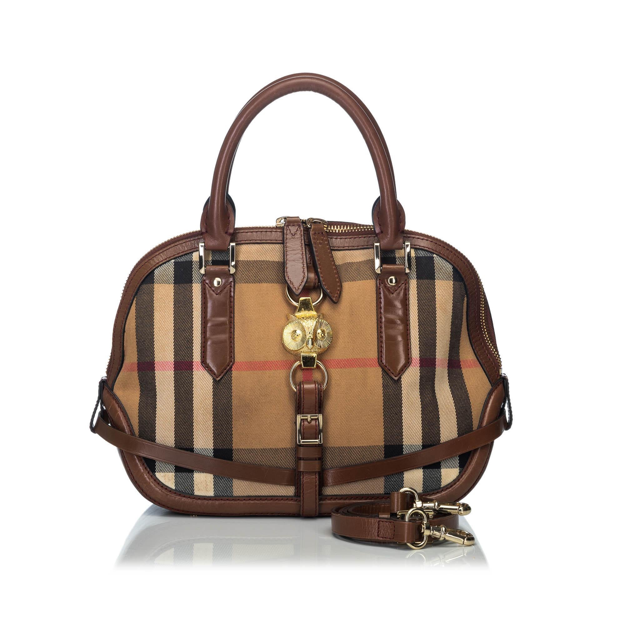 Vintage Authentic Burberry Brown House Check Orchard Owl Satchel Italy LARGE For Sale 11