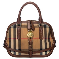 Vintage Authentic Burberry Brown House Check Orchard Owl Satchel Italy LARGE