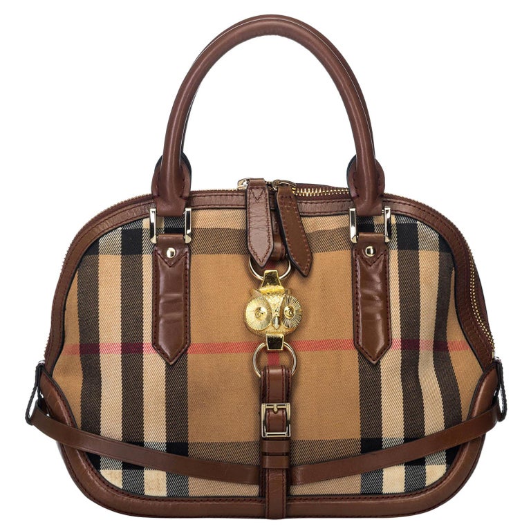 Vintage Authentic Burberry Brown House Check Orchard Owl Satchel Italy  LARGE For Sale at 1stDibs