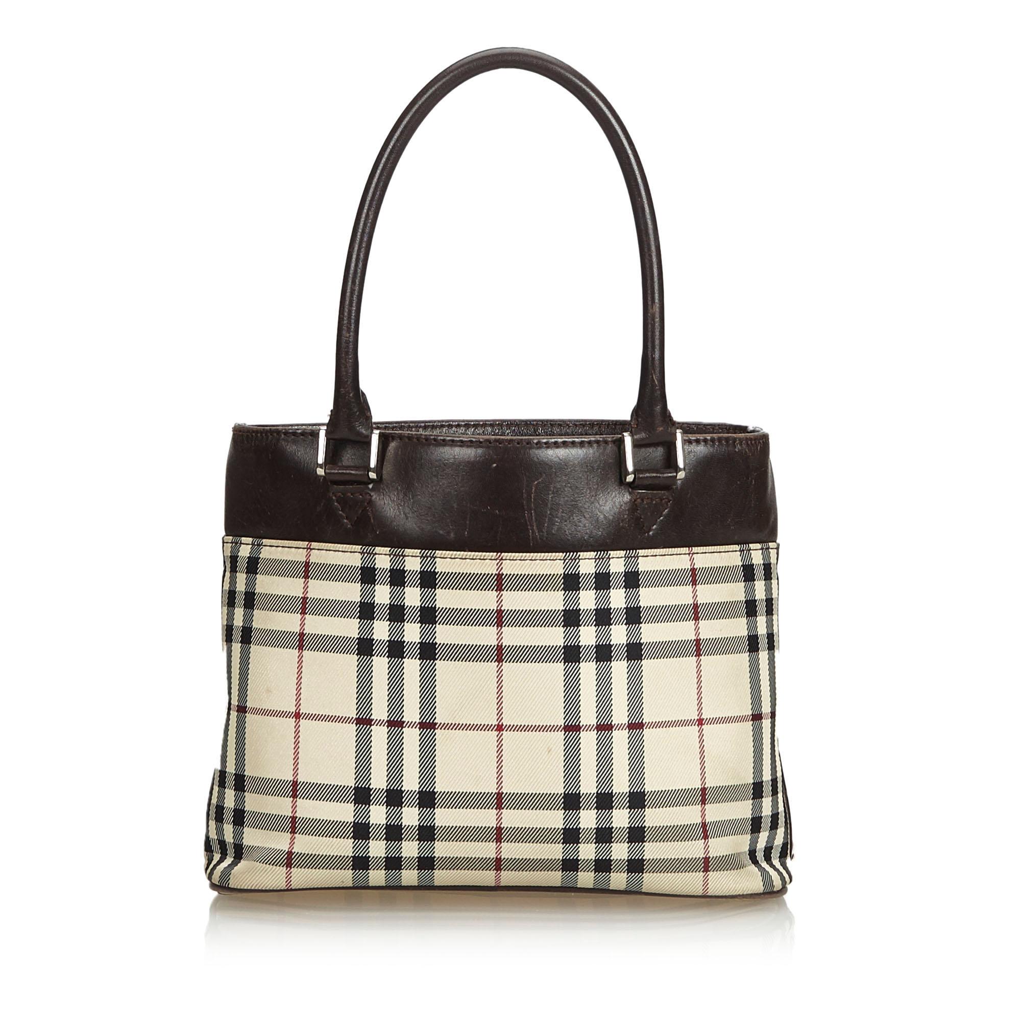 Beige Vintage Authentic Burberry Brown House Check Tote Bag United Kingdom LARGE For Sale