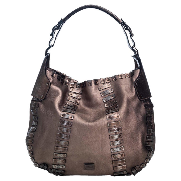 Vintage Authentic Burberry Brown Leather Embellished Hobo Bag ITALY ...
