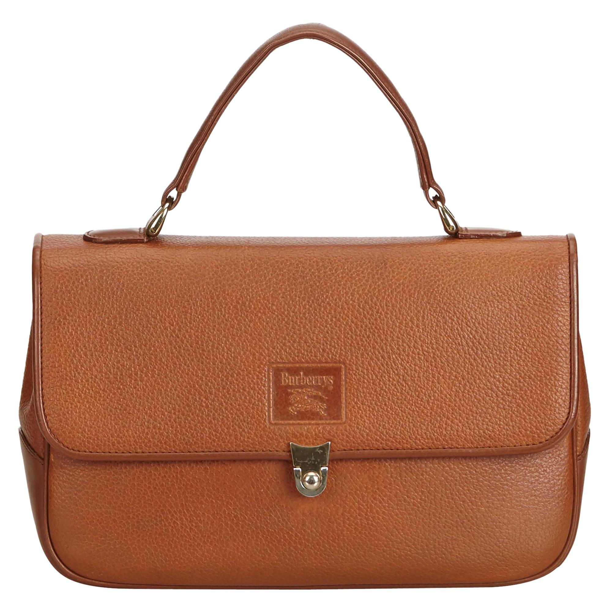 Vintage Authentic Burberry Brown Leather Handbag United Kingdom MEDIUM  For Sale