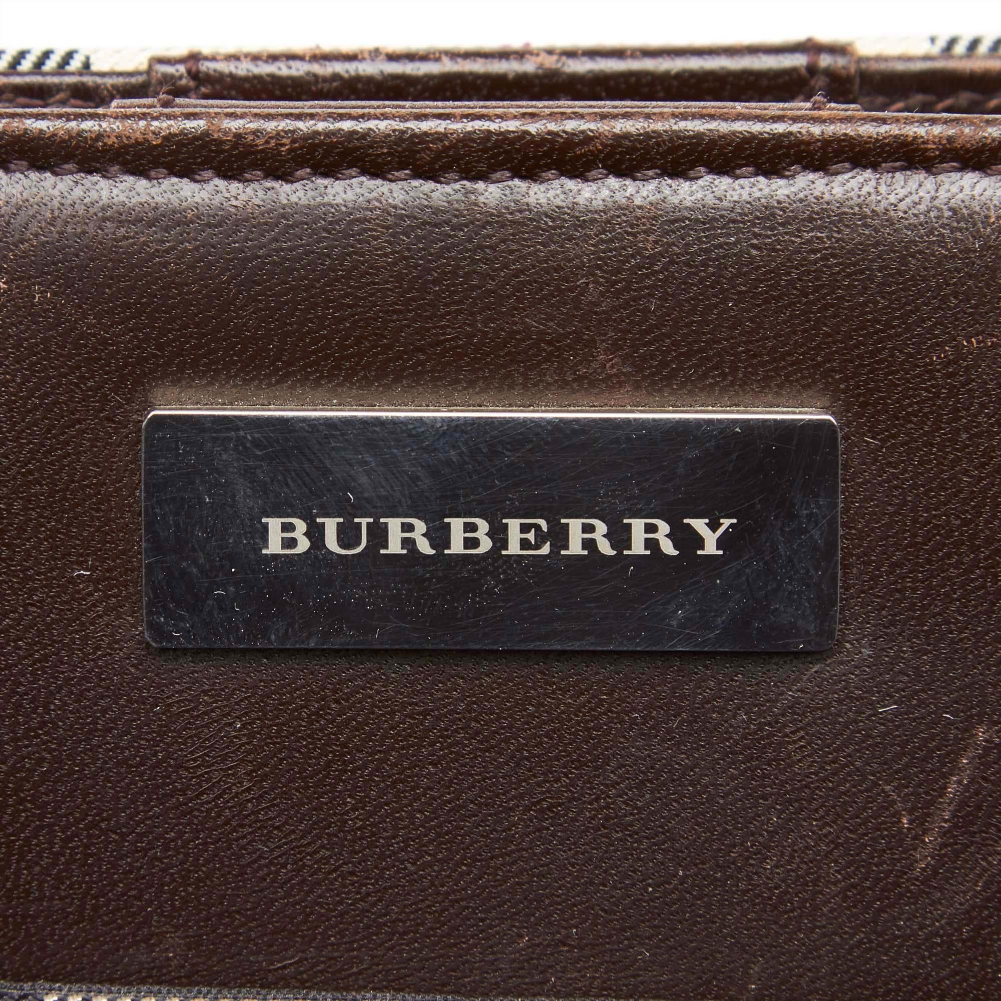 Gray Vintage Authentic Burberry Brown Nylon Fabric Plaid Tote United Kingdom LARGE 