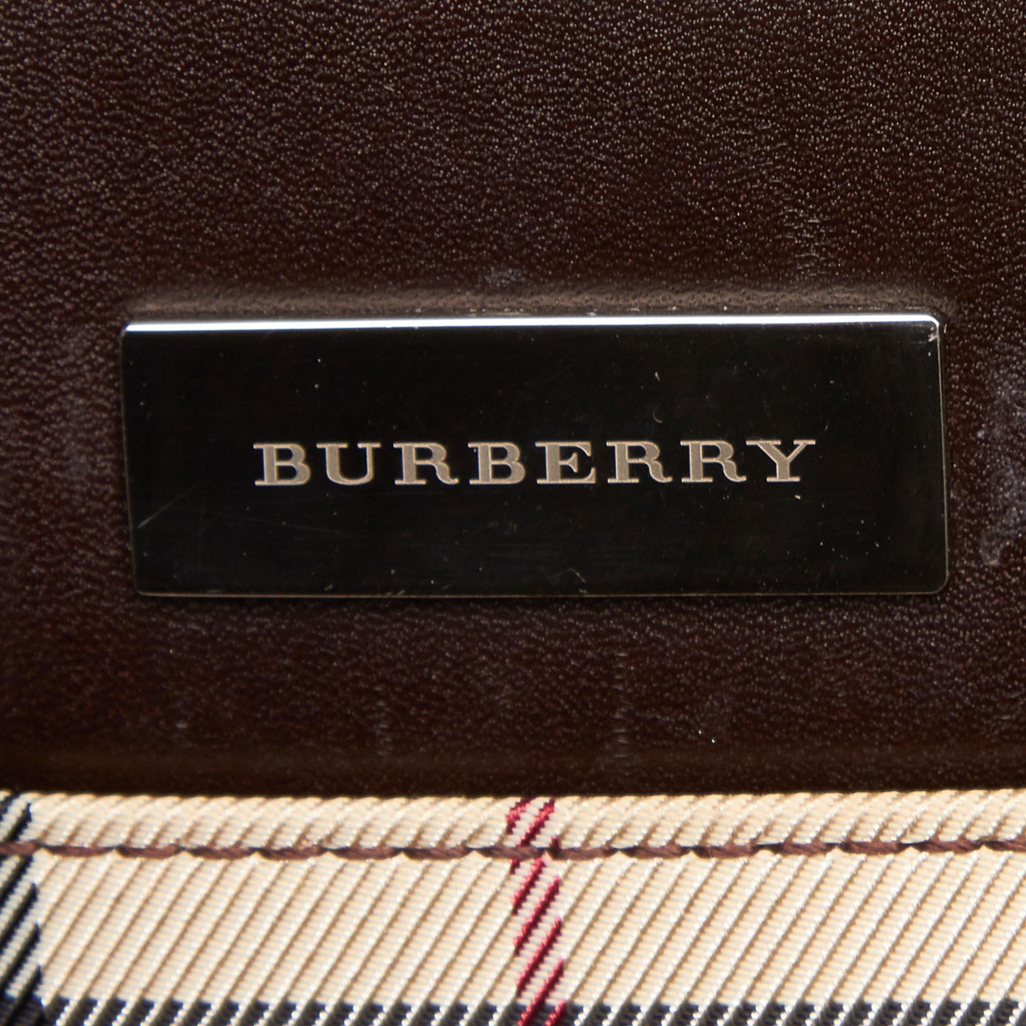 Vintage Authentic Burberry Brown Plaid Canvas Handbag United Kingdom SMALL  1