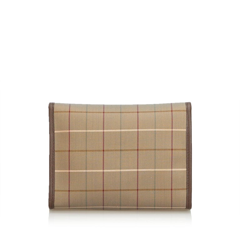 Vintage Authentic Burberry Brown Plaid Clutch Bag United Kingdom w Box SMALL at 1stdibs