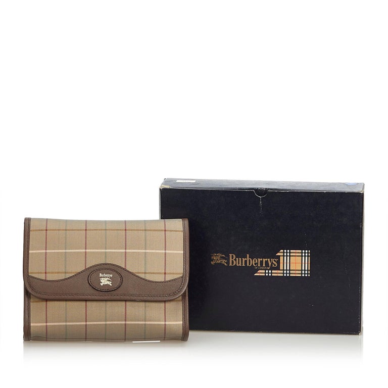 Vintage Authentic Burberry Brown Plaid Clutch Bag United Kingdom w Box SMALL at 1stdibs