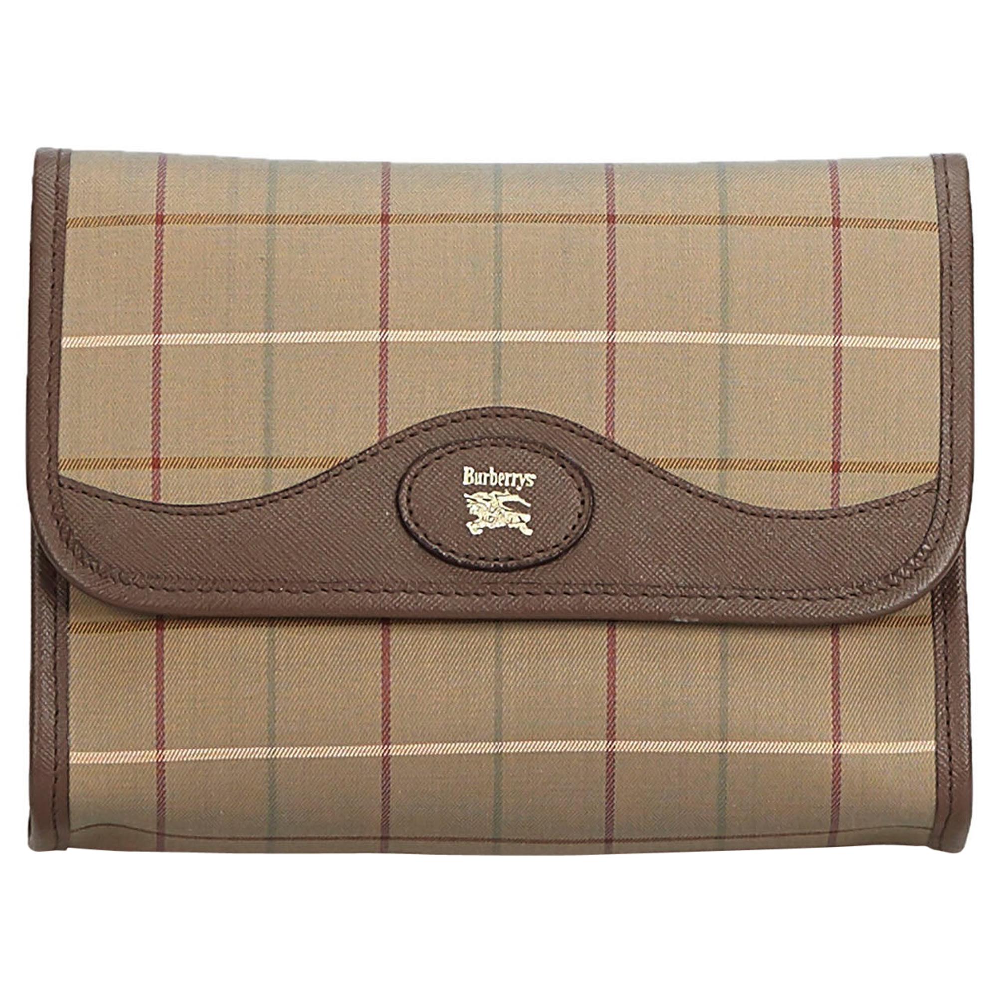 Vintage Authentic Burberry Brown Plaid Clutch Bag United Kingdom w Box SMALL  For Sale