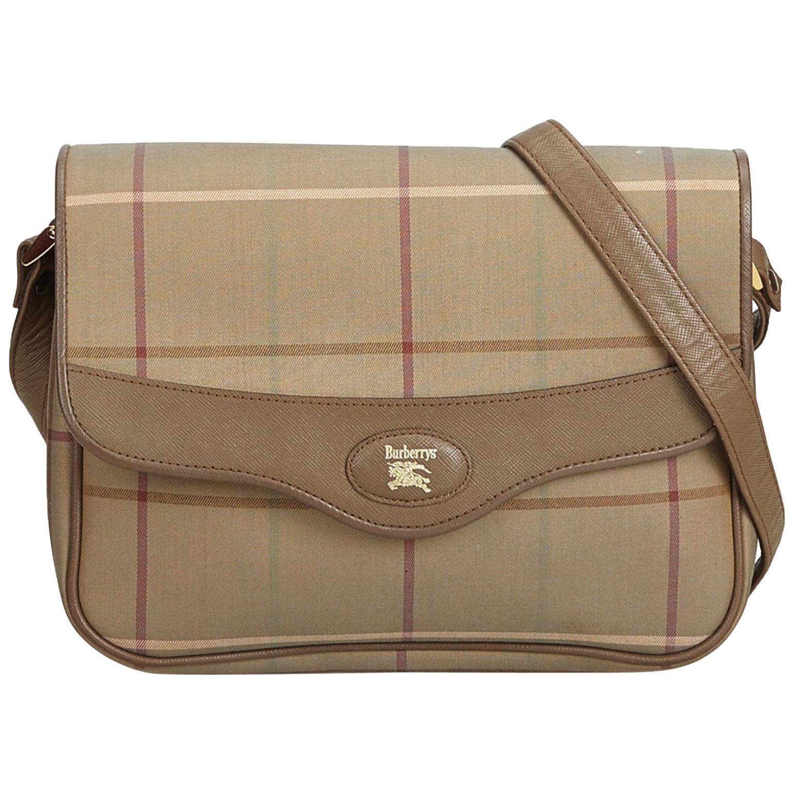 Vintage Authentic Burberry Brown Plaid Crossbody Bag United Kingdom
