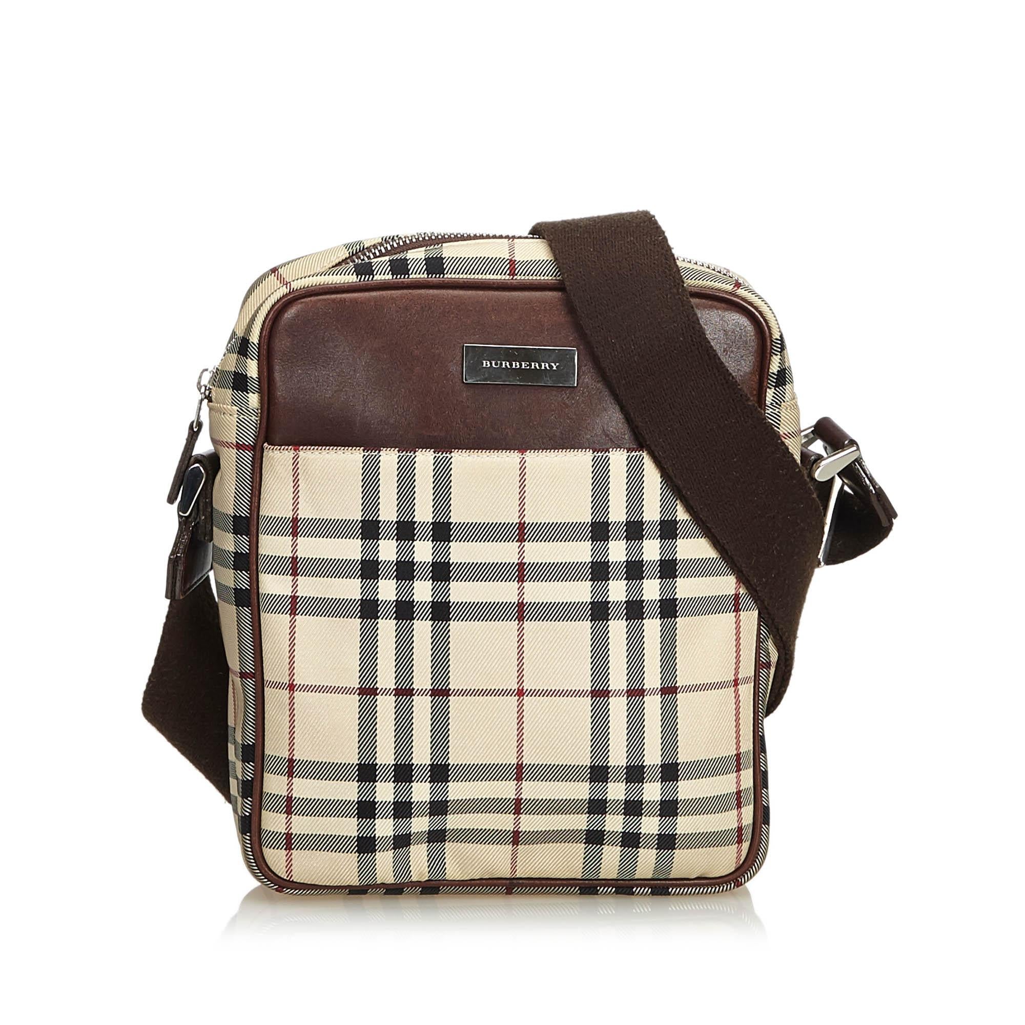 Vintage Authentic Burberry Brown Plaid Crossbody Bag United Kingdom SMALL For Sale at 1stDibs