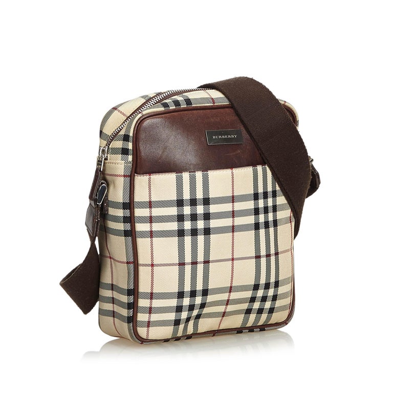 Vintage Authentic Burberry Brown Plaid Crossbody Bag United Kingdom SMALL For Sale at 1stdibs