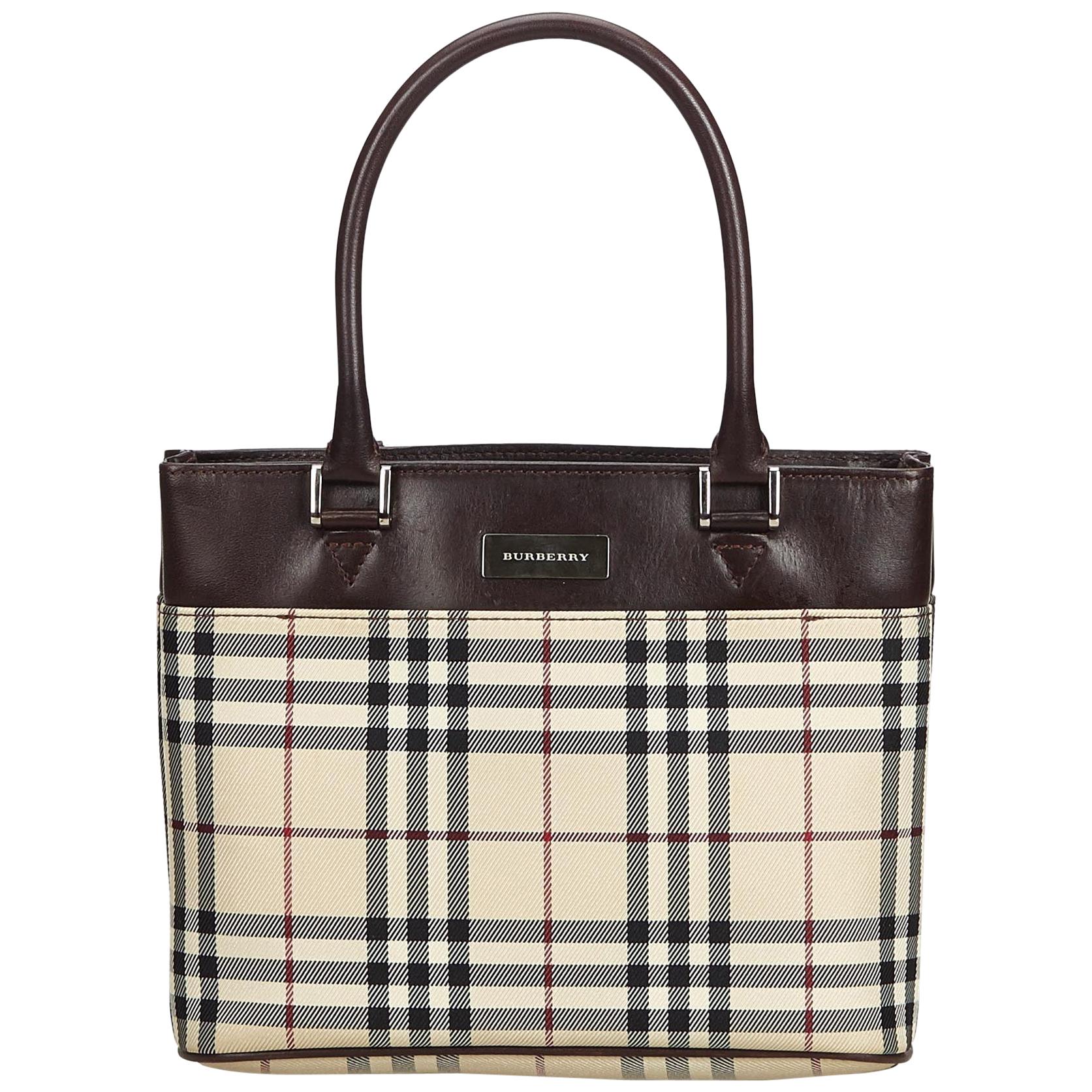 Vintage Authentic Burberry Brown Plaid Handbag United Kingdom MEDIUM