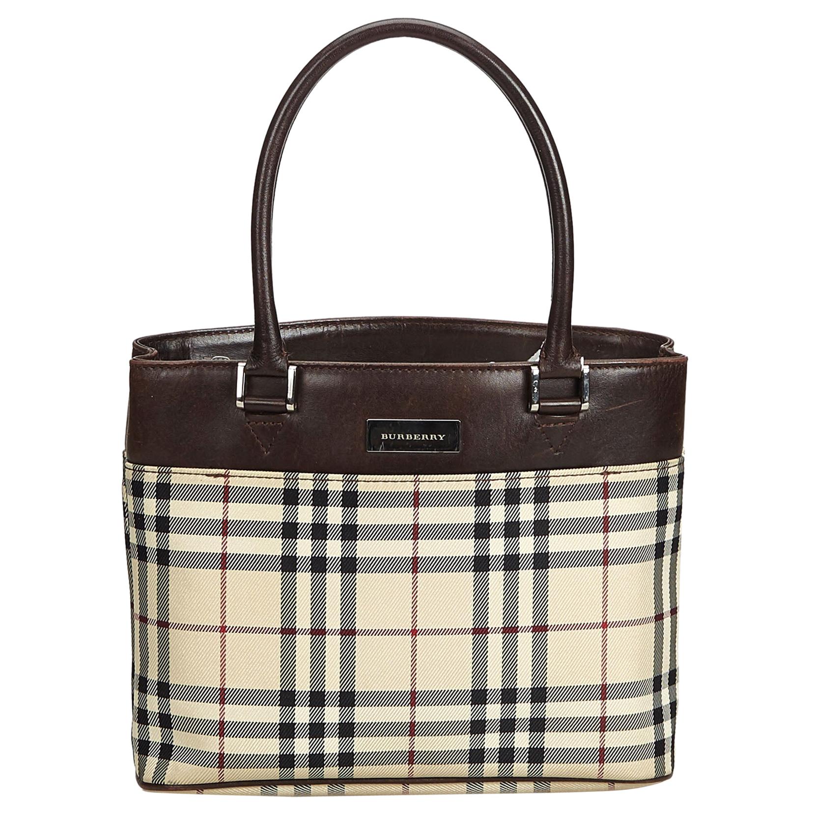 Vintage Authentic Burberry Brown Plaid Handbag United Kingdom MEDIUM
