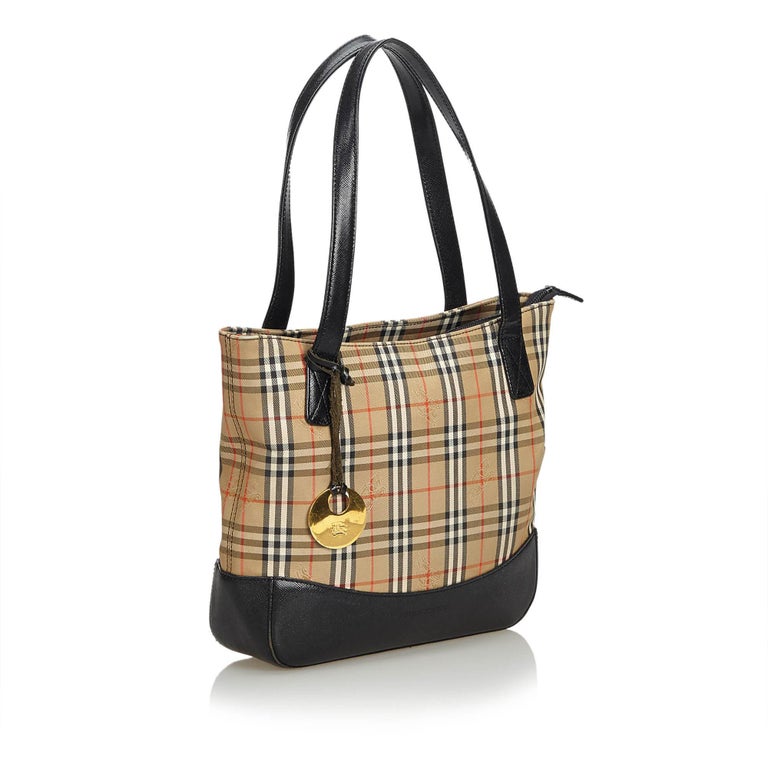 Vintage Authentic Burberry Brown Plaid Tote Bag United Kingdom LARGE