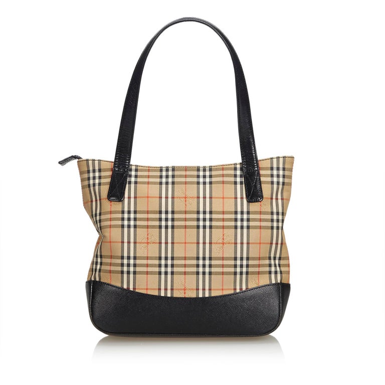 Vintage Authentic Burberry Brown Plaid Tote Bag United Kingdom LARGE For Sale at 1stdibs