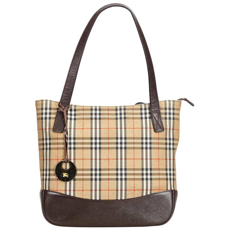Vintage Authentic Burberry Brown Plaid Tote Bag United Kingdom LARGE For Sale at 1stdibs
