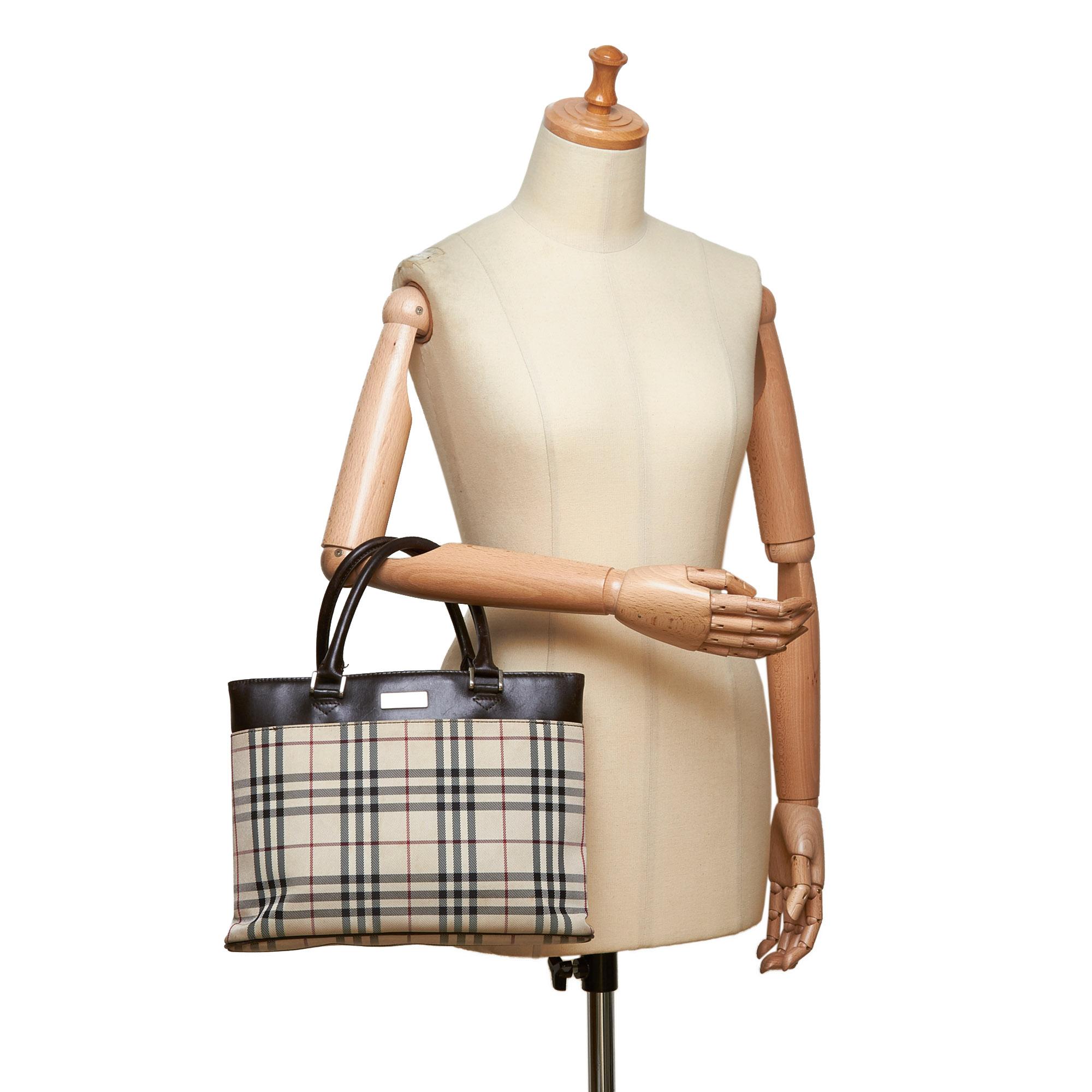 Vintage Authentic Burberry Brown Plaid Tote United Kingdom LARGE  For Sale 7