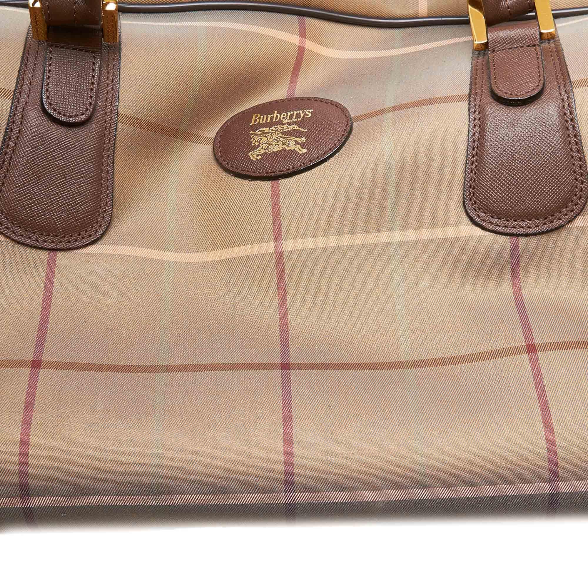  Vintage Authentic Burberry Brown Plaid Travel Bag United Kingdom LARGE For Sale 5