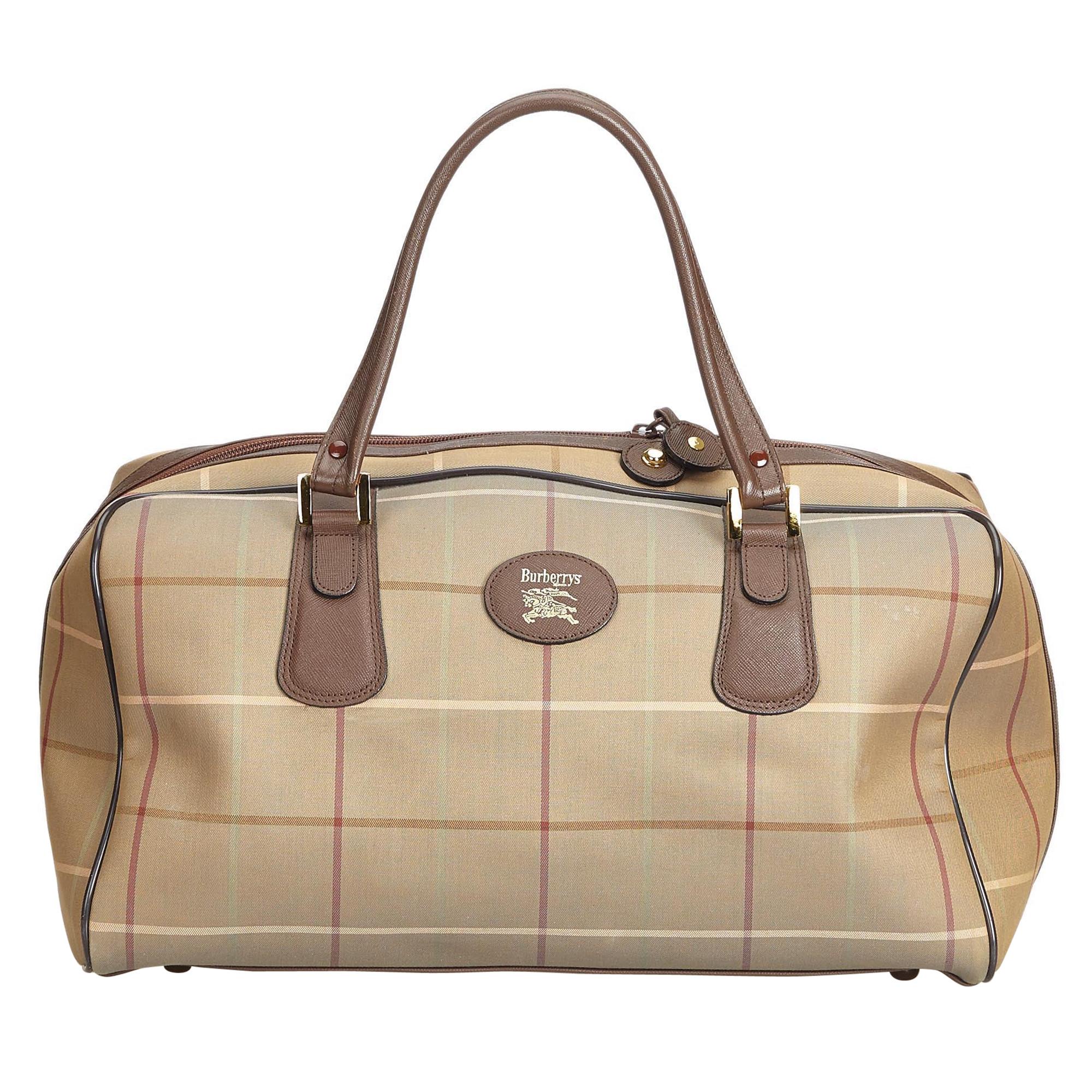  Vintage Authentic Burberry Brown Plaid Travel Bag United Kingdom LARGE For Sale