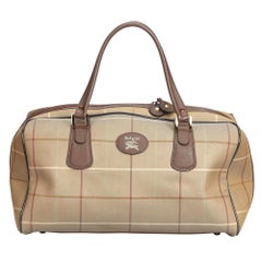  Vintage Authentic Burberry Brown Plaid Travel Bag United Kingdom LARGE