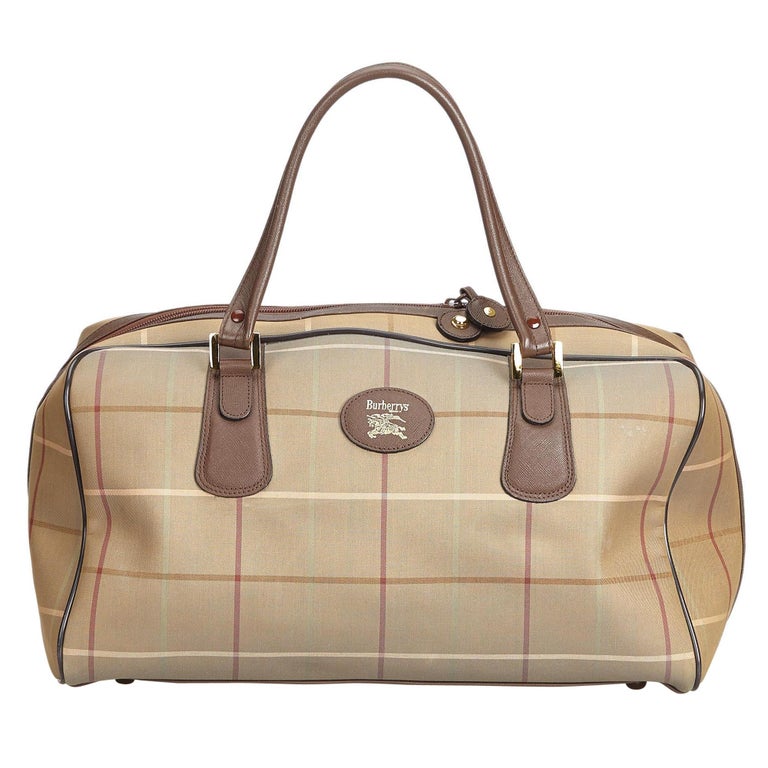 Vintage Authentic Burberry Brown Plaid Travel Bag United Kingdom LARGE For Sale at 1stDibs