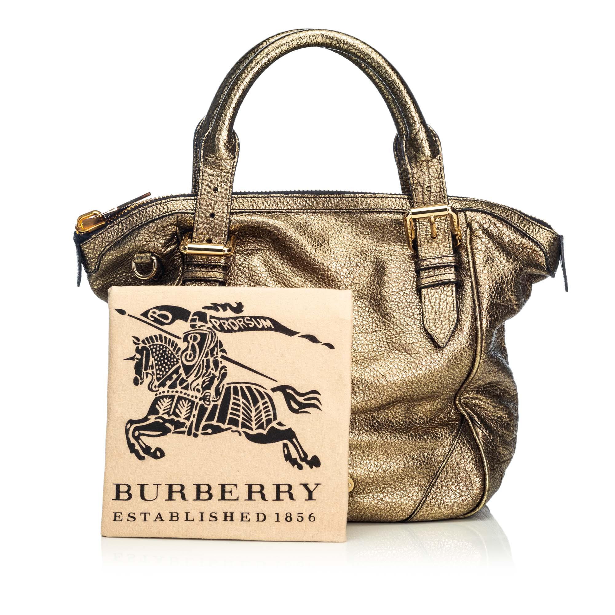Vintage Authentic Burberry Gold Leather Metallic Satchel Italy w Dust Bag LARGE  9