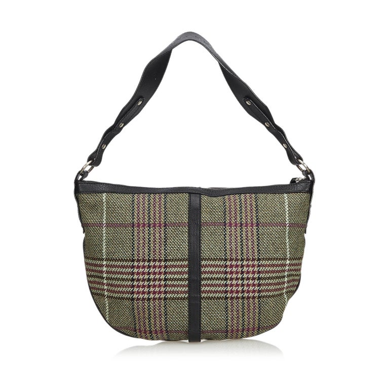 Vintage Authentic Burberry Green Plaid Shoulder Bag ITALY w LARGE For Sale at 1stdibs